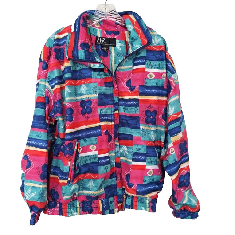 EVR Colorful Coat Jacket Lightweight Medium Large Windbreaker Bomber